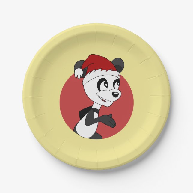 Weihnachts-Cartoon mit süßem Panda-Bären-Papiertel Pappteller (Vorderseite)