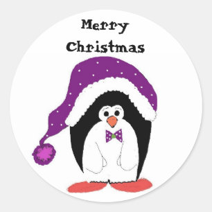 Weihnachts-Cartoon-Pinguin Runder Aufkleber