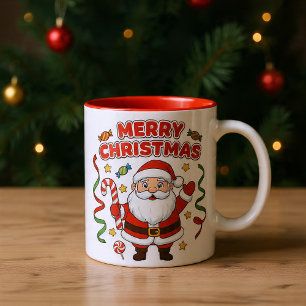 Weihnachts-Cartoon-Santa-Kandis-Bänder Zweifarbige Tasse