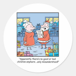 Weihnachts-Cartoon Santas Gute und schlechte Liste Runder Aufkleber