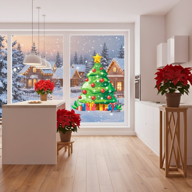 Weihnachts-Cartoon-Tree-Fenster Klammern Fensteraufkleber (Christmas Cartoon Tree Window Cling)