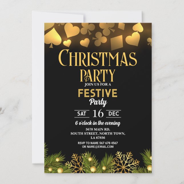 Weihnachts-Casino Spielkarten Gold Einladung (Vorderseite)