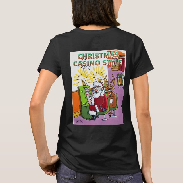 Weihnachts Casino Stil Frauen schwarzer T - Shirt  (Rückseite)