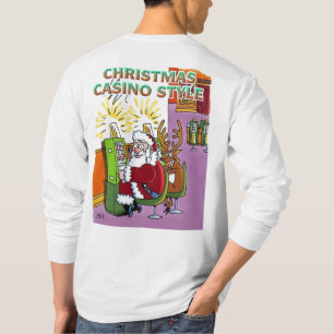 Weihnachts-Casino-Stil weiß, lange Slv-Shirt zurüc T-Shirt