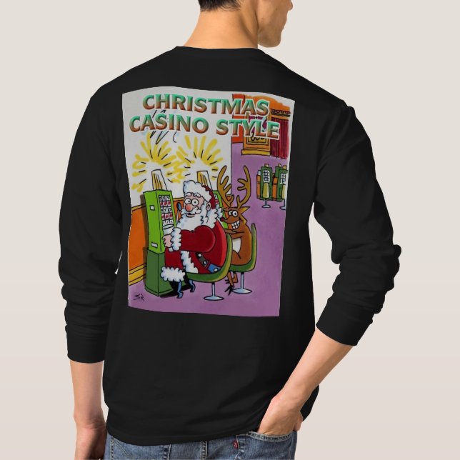 Weihnachts Casino Style Langes schwarzes Shirt zur (Rückseite)