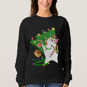 Weihnachts Cat Calico klopfen über xmas Baum kitty Sweatshirt