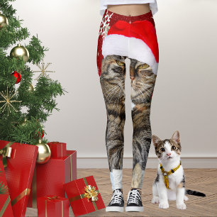Weihnachts-Cat-Foto in Weihnachtsmannmütze Schneef Leggings