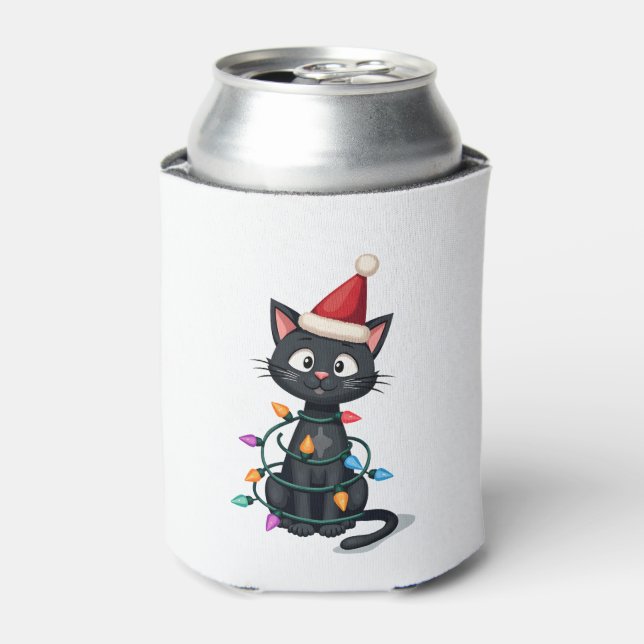 Weihnachts Cat Tuxedo Black Cat Weihnachtslichter  Dosenkühler (Kanne Vorderseite)