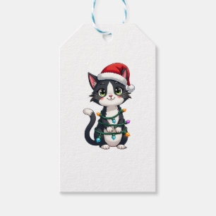 Weihnachts Cat Tuxedo Black Cat Weihnachtslichter Geschenkanhänger