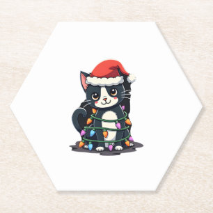 Weihnachts Cat Tuxedo Black Cat Weihnachtslichter  Untersetzer
