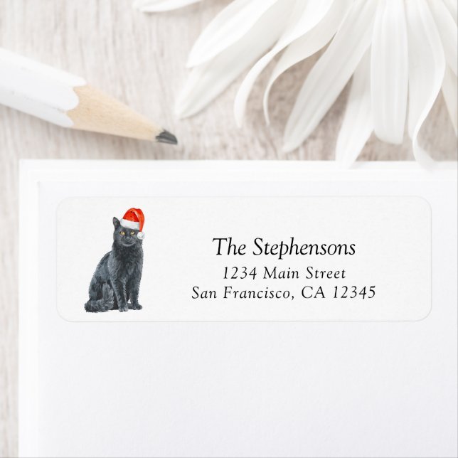 Weihnachts Cat Weihnachtsmannmütze Rücksendeadress (Insitu)