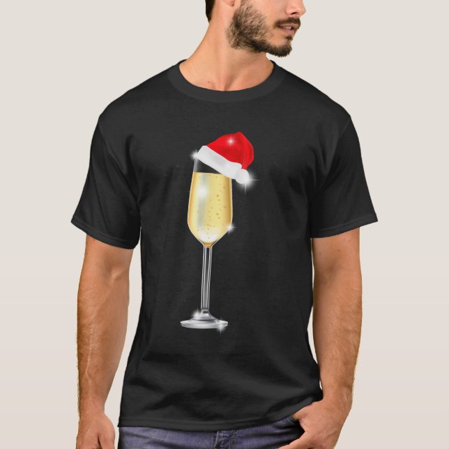 Weihnachts Champagner Glass Weihnachtsmannmütze tr T-Shirt (Vorderseite)