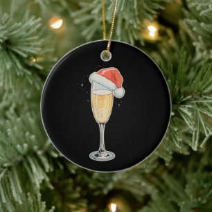 Weihnachts-Champagner-Weihnachtsmannmütze Drink-Fe Keramik Ornament