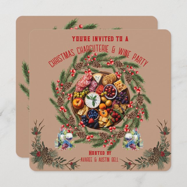 Weihnachts-Charcuterie und Party Einladung Wein (Vorne/Hinten)