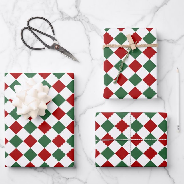 Weihnachts-Checkerboard Muster Rot Grün Geschenkpapier Set (Vorderseite)