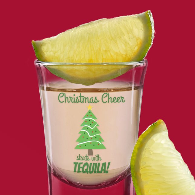 Weihnachts-Cheer beginnt mit Tequila Funny Holiday Schnapsglas (Cheers to Christmas and family and friends with tequila. )