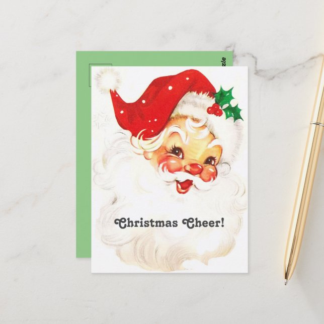 Weihnachts-Chef Vintag Weihnachtsmann-Gesicht Postkarte (Vorderseite/Rückseite Beispiel)