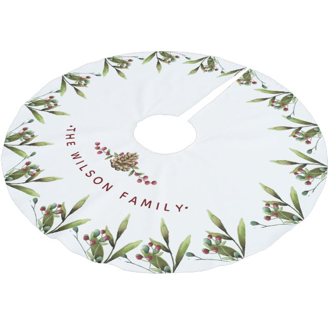 Weihnachts-Cherry Holiday Wasserfarbe Polyester Weihnachtsbaumdecke (Schrägansicht)