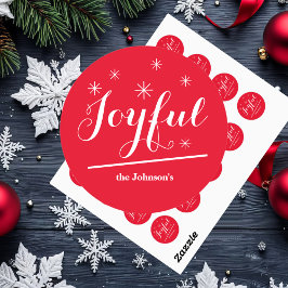 Weihnachts Chic Skriptname Einfache Joyful Red Runder Aufkleber