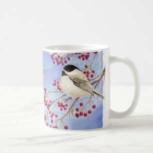 Weihnachts-Chickadee Niedlich Bird Red Berries Kaffeetasse