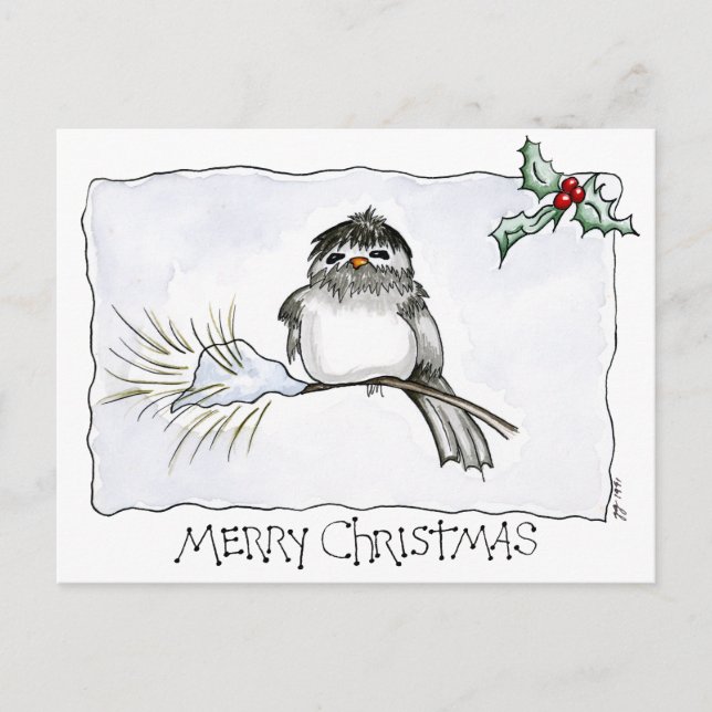 Weihnachts-Chickadee Postkarte (Vorderseite)
