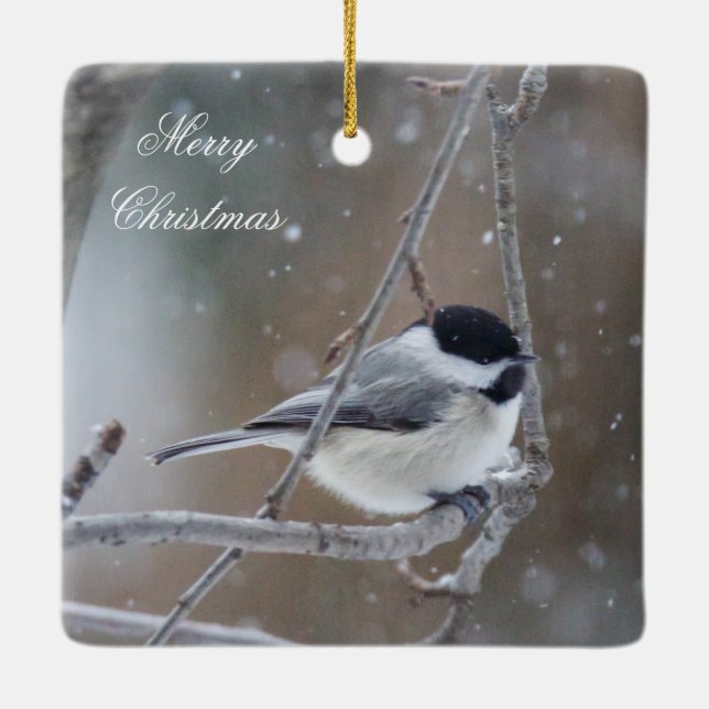 Weihnachts-Chickadee Songbird-Ornament Keramikornament (Rückseite)