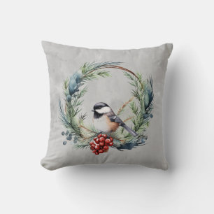 Weihnachts-Chickademie Bird in Wreath Art Kissen