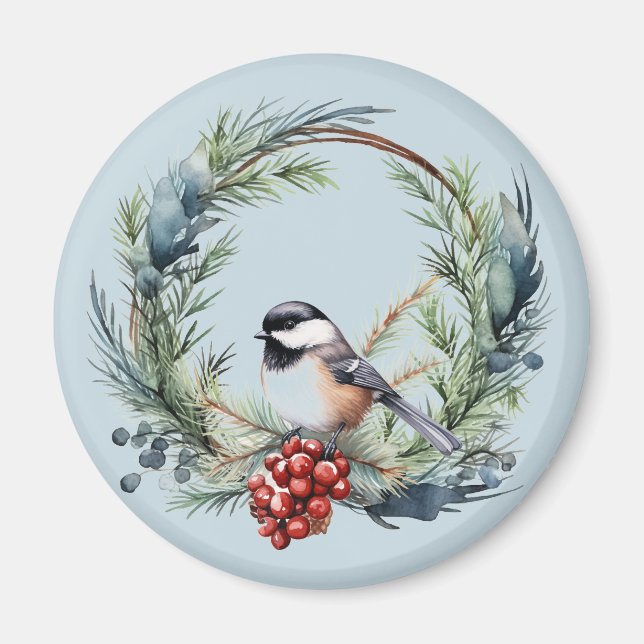 Weihnachts-Chickademie Bird in Wreath Art Magnet (Vorne)