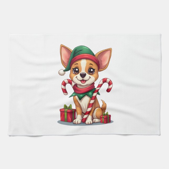 Weihnachts Chihuahua Freude Geschirrtuch (Horizontal)