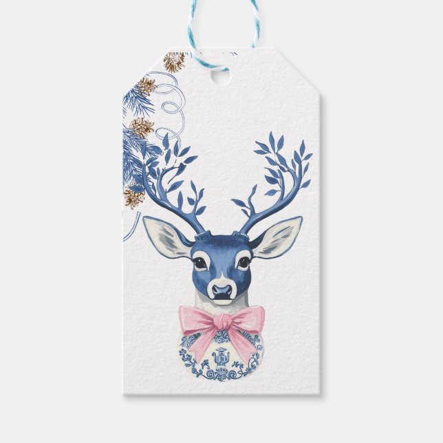 Weihnachts-Chinoiserie-Hirsch Geschenkanhänger (Vorderseite)