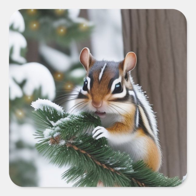 Weihnachts-Chipmunk-Aufkleber Quadratischer Aufkleber (Vorderseite)