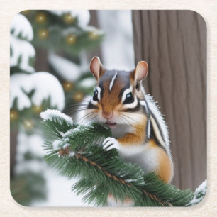 Weihnachts-Chipmunk-Untersetzer Rechteckiger Pappuntersetzer