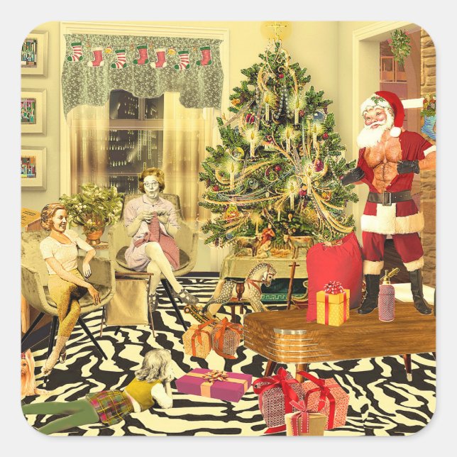 Weihnachts-Chippendale Quadratischer Aufkleber (Vorderseite)