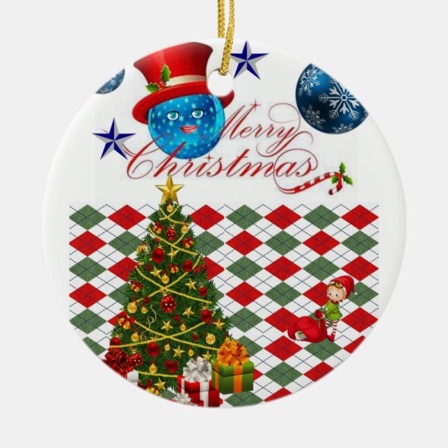 Weihnachts-Circle-Ornament, Frohe Weihnachten Keramik Ornament (Vorne)