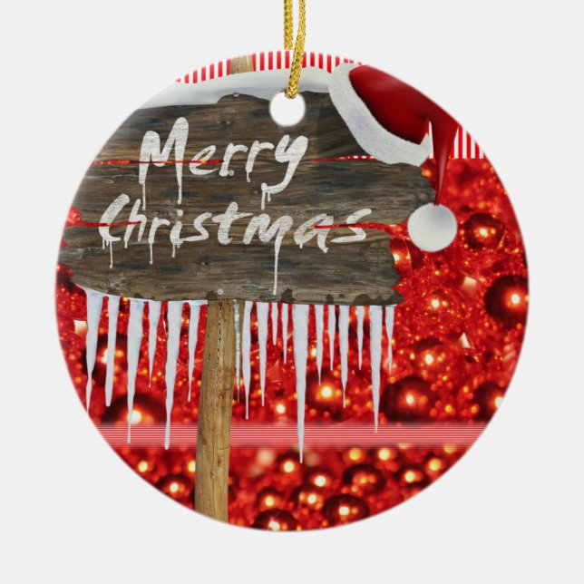 Weihnachts-Circle-Ornament, Frohe Weihnachten Keramik Ornament (Vorne)