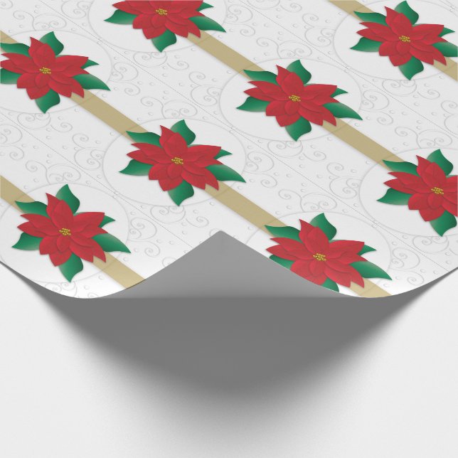 Weihnachts Classy Red Poinsettia Embossed-like Geschenkpapier (Ecke)