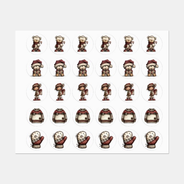 Weihnachts-ClipArt-Sammlung | Teddybär  Etiketten (Blatt)