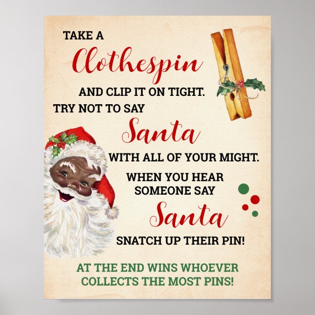 Weihnachts-Clothespin-Spiel-Zeichen Poster (Vorne)