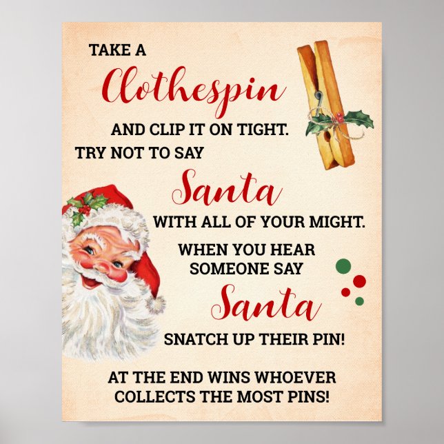 Weihnachts-Clothespin-Spiel-Zeichen Poster (Vorne)