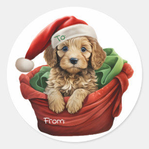 Weihnachts-Cockapoo-Welpen-Aufkleber Runder Aufkleber