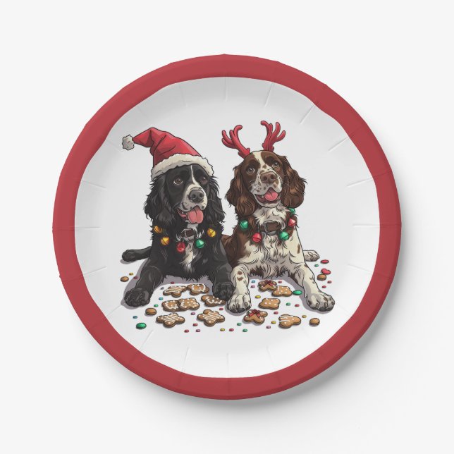 Weihnachts Cocker Spaniel Hunde Pappteller (Vorderseite)