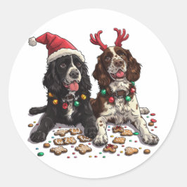 Weihnachts Cocker Spaniel Hunde Runder Aufkleber