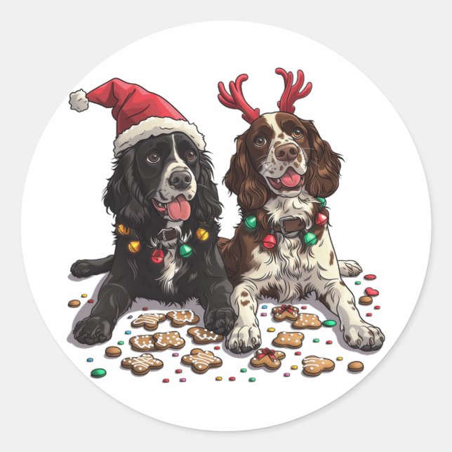 Weihnachts Cocker Spaniel Hunde Runder Aufkleber (Vorderseite)