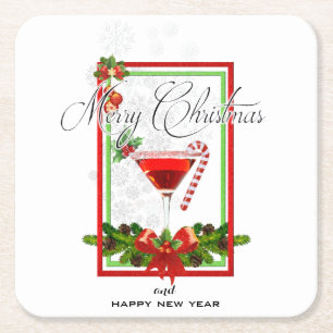 Weihnachts-Cocktail-Aquarell-Kunst Rechteckiger Pappuntersetzer