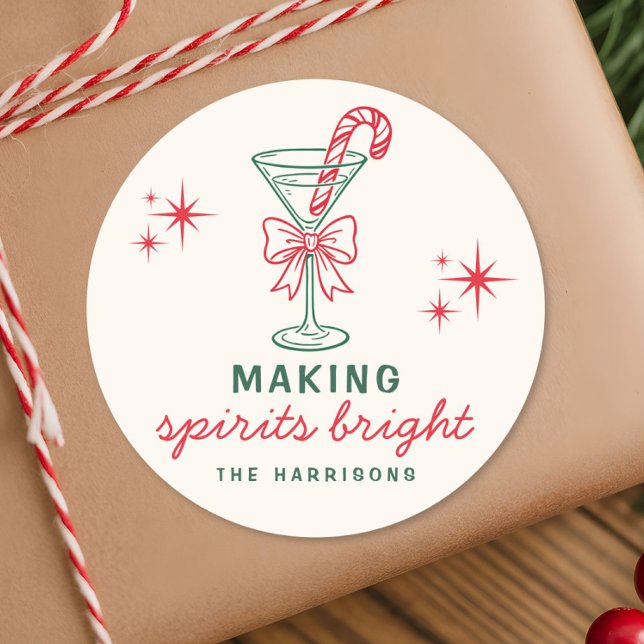 Weihnachts-Cocktail 'Making Spirits Bright' Runder Aufkleber (Christmas Making Spirits Bright Holiday Cocktail Classic Round Sticker
)