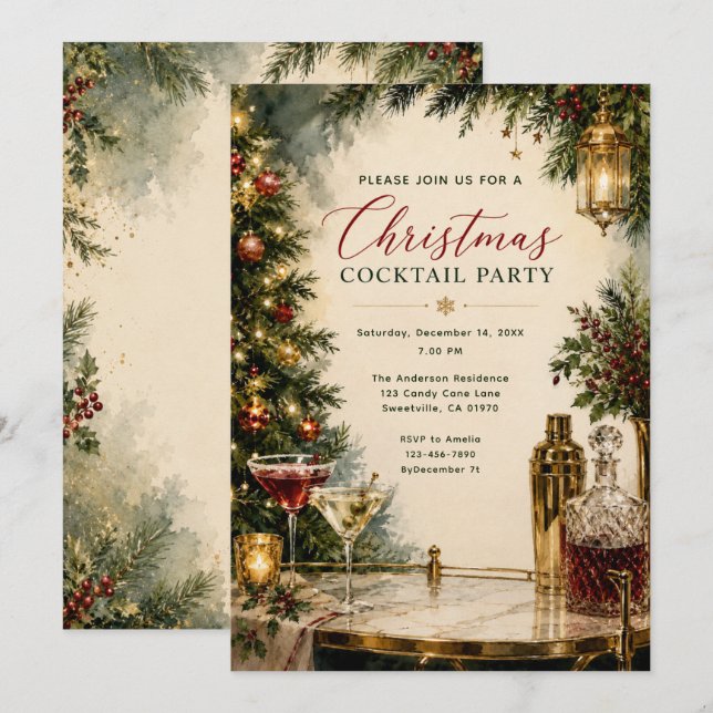 Weihnachts-Cocktail-Party Einladung (Vorne/Hinten)