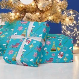 Weihnachts-Collage-Muster in Blau Geschenkpapier