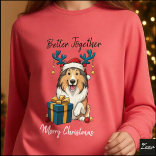 Weihnachts Collie Hund Rentier Geschenk Grafik Tri-Blend Shirt