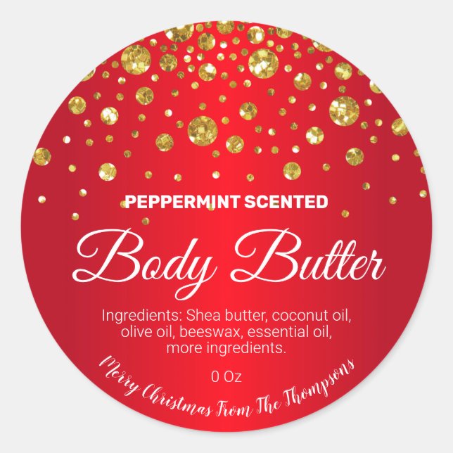 Weihnachts-Confetti-Rote-Gold-Produktkennzeichnung Runder Aufkleber (Vorderseite)