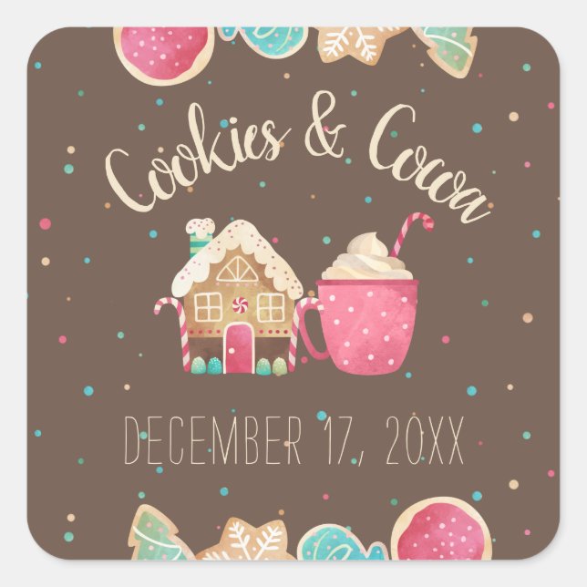 Weihnachts-Cookie-Exchange-Party-Thema Quadratischer Aufkleber (Vorderseite)